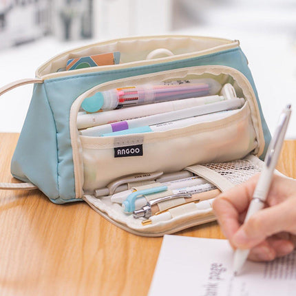 Large Capacity Twill Pencil Bag Multi Layer Stationery Storage Simple Colour