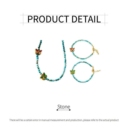 New Chinese Turquoise Butterfly Beaded Necklace and Bracelet Set Women