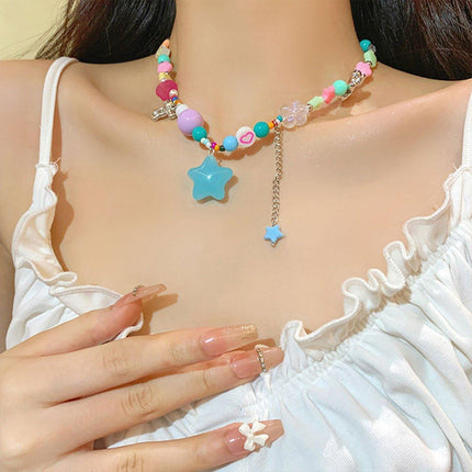 Colourful Love Pentagram Dopamine Necklace Fashion Jewellery Women Girls
