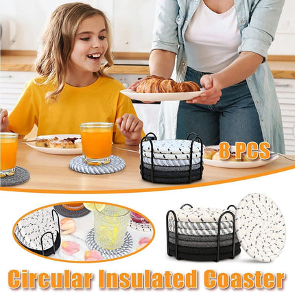 8Pcs Woven Cotton Rope Coasters with Storage Rack Insulation Placemats