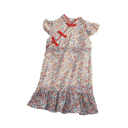 Girls Cheongsam Skirt Floral Dress Traditional Chinese Style Summer Outfit