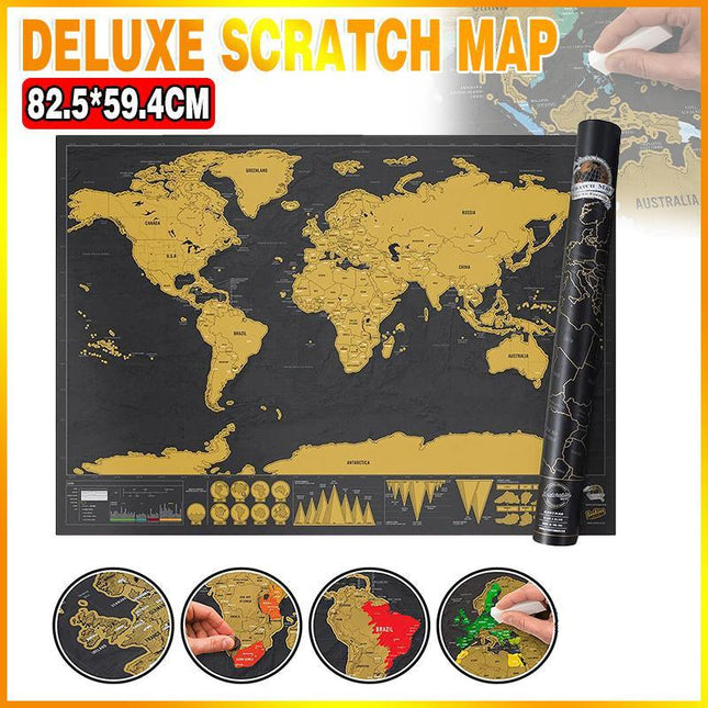 Deluxe Scratch off world Map Interactive large Poster Atlas Travel Decor Gift - Aimall
