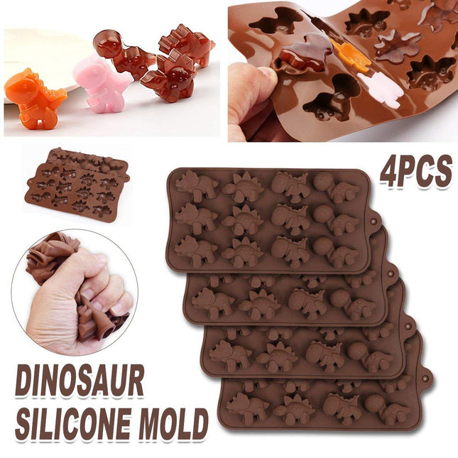 4pcs Dinosaur Ice Cube Mould Silicone Jelly Chocolate Mould for Kids and Parties