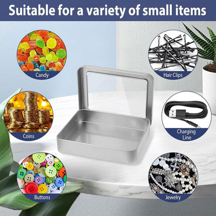 10pcs Metal Iron Box with Open Window Storage Rectangle Packaging Containers