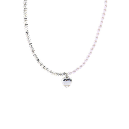 Elegant Simple Silver Heart Necklace with Freshwater Pearl Perfect Gift Jewelry