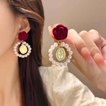 Elegant Velvet Rose Flower Earrings for Women Winter Autumn Fashion Jewelry