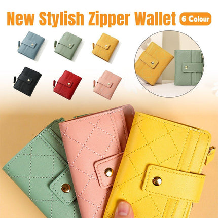 Stylish Women Short Wallet Multi-card Money Clip Zipper Two-Fold Purse Leather