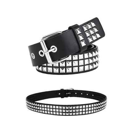 2PCS Square Rivet Belt Punk Style Jeans Waist Belt for Men and Women Fashion