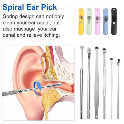 6Pcs Earpick Ear Wax Curette Ear Cleaner Remover Spoon Ear Cleaning Tool Kit - Aimall