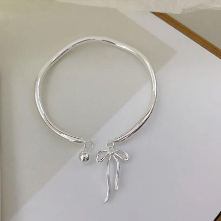 Bangle Bowknot Bells Bracelet Korean Opening Wrist Chain Women Silver Bracelet - Aimall