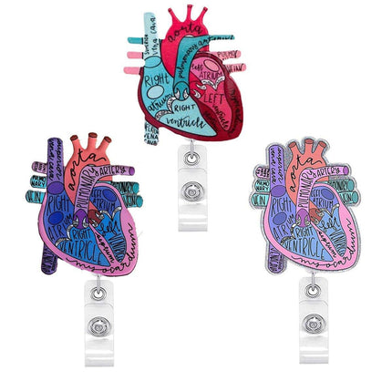 3PCS Nurse Medical Heart Shaped Student ID Badge Tag Easy Closure Lanyard Holder