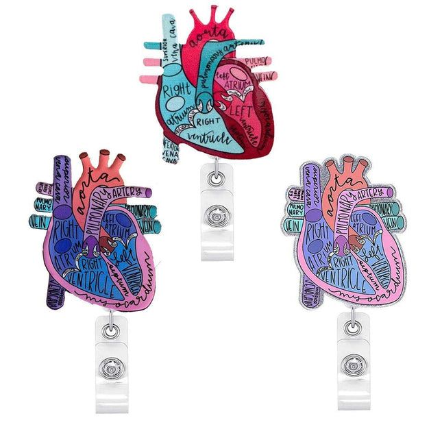 3PCS Nurse Medical Heart Shaped Student ID Badge Tag Easy Closure Lanyard Holder