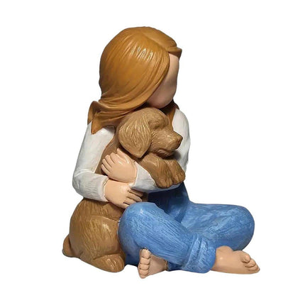 Little Girl Holding Dog Resin Figurine Cute Home Decoration Gift for Pet Lovers
