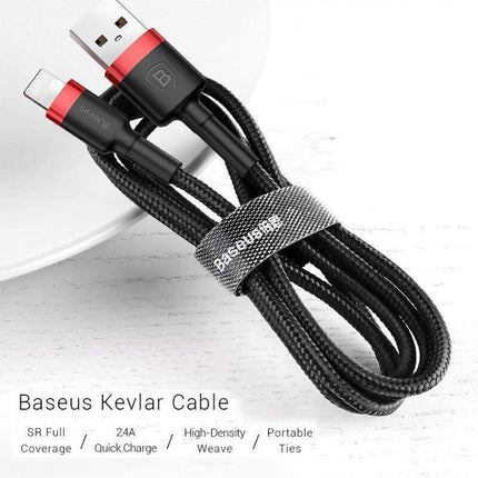 Red + Black Genuine BASEUS 2.4A USB to Lighting Charging Cable Cord for iPhone 13 12 Pro XS - Aimall