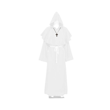 Medieval Friar Hooded Robe Monk Cross Necklace Renaissance Cosplay Costume AU - Aimall