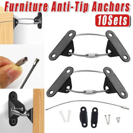 10 Sets Furniture Anti-Tip Wall Straps Kit for Bookshelf Dresser Cabinet