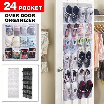 24 Pocket Shoe Organiser Bag Over Door Holder Hanging Shelf Storage Rack Hooks