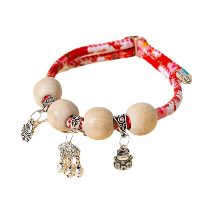 Camphor Wood Bead Collar with Bell Necklace for Cats and Dogs Pet Accessories