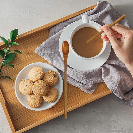 4PCS 20CM Japanese Wooden Long Handle Stirring Spoon Small Honey Spoon Tableware
