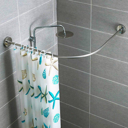 Telescopic Arc Shower Curtain Rod Punch Free Adjustable Bathroom Curtain Rod