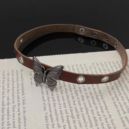 Elegant Brown Leather Butterfly Necklace with Adjustable Strap Stylish Gift
