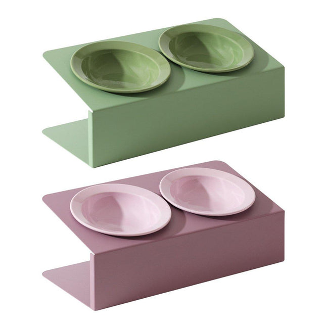 Ceramic Slanted Double Pet Bowl Cat Dog Food Water Bowl Non-Slip Feeding Dish