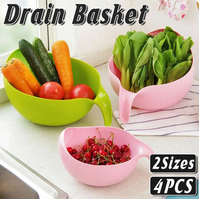 4pcs Multifunctional Plastic Rice Drainage Basket Vegetable Washing Basin Sieve