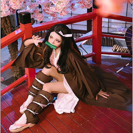 Anime Demon Slayer Kimetsu no Yaiba Kamado Nezuko Cosplay Costume Kimono Wig AU - Aimall