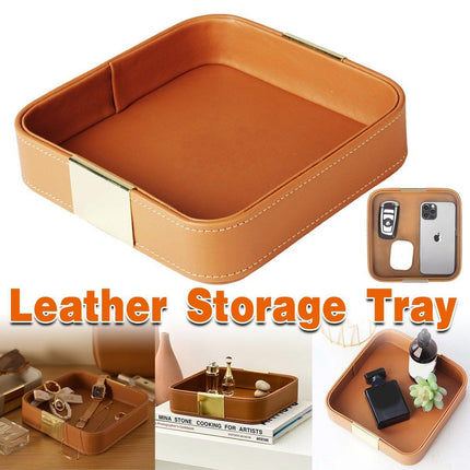 Leather Desktop Storage Tray Key Organizer Entryway Cosmetic Clutter Tray