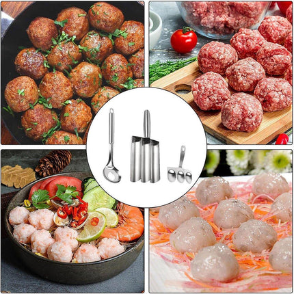 3PCS Stainless Steel Meatball Maker Fish Ball Mold Shrimp Slider Meat Tool
