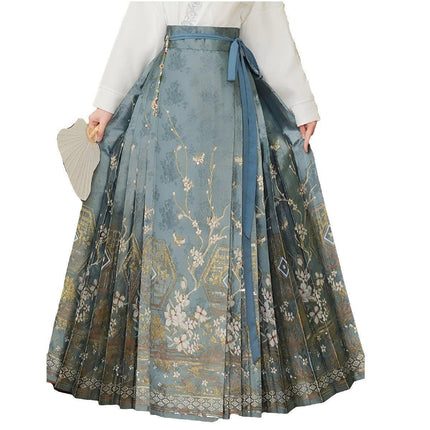 Spring Autumn Hanfu for Women Chinese Style Daily Wear Improved Horse Skirt
