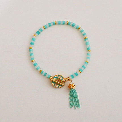 New Chinese Fashion Blue Beaded Bracelet Fringe Simple Elegant Jewelry