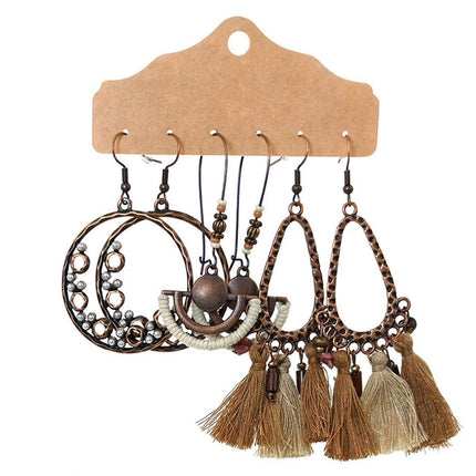 3Set Pairs Bohemian Style Earrings Retro Ethnic Fashionable Romantic Su Earrings