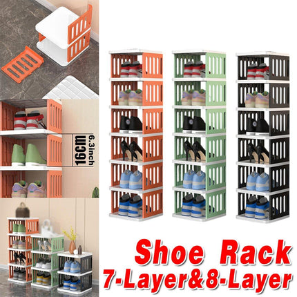 7/8 Tier Shoe Rack Multi Layer Foldable Plastic Home Doorway Storage Organizer