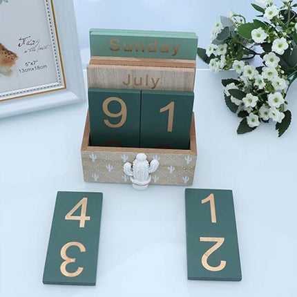 Rustic Wooden Perpetual Desk Calendar DIY Block Calendar Office Desktop Decor