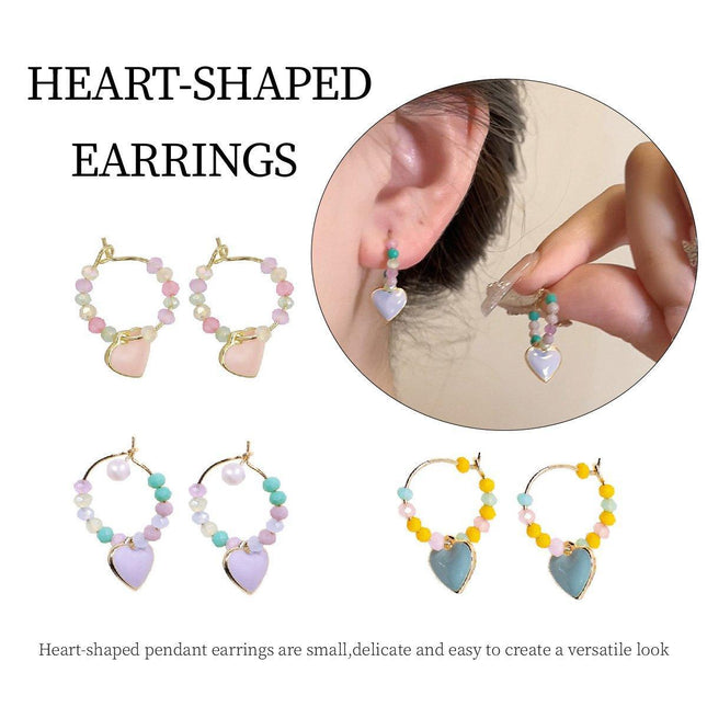 Summer Colourful Beaded Heart Earrings Sweet Fashion Jewellery for Women Girls