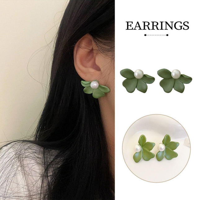 Small Fresh Green Frosted Petal Earrings Fashion Jewellery Women Trendy