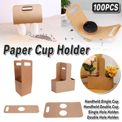 100pcs Kraft Paper Cup Holder Portable Coffee Drink Carrier Reusable Storage