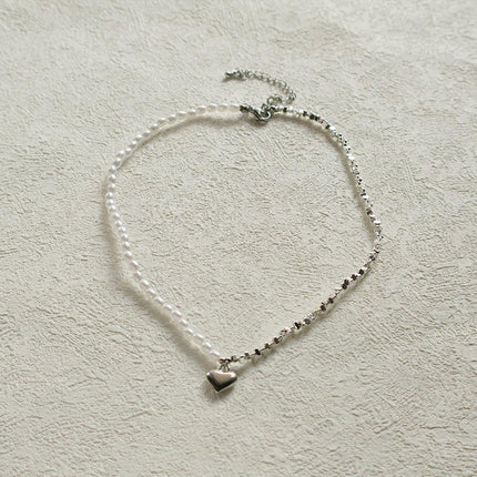 Elegant Simple Silver Heart Necklace with Freshwater Pearl Perfect Gift Jewelry