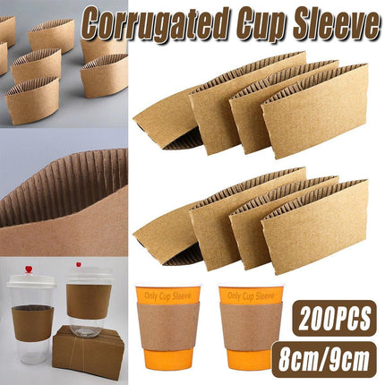 200X Coffee Cup Sleeves Kraft Paper Disposable Corrugated For Hot Or Cold 8/9CM