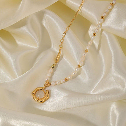 Vintage Moonstone and Pearl Necklace with Chain Fashion Jewelry Women and Girls
