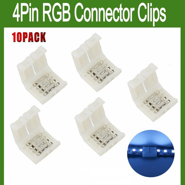 10Mm 4-Pin 5050 Rgb End Connector Clips For Led Strip Lights - No Soldering Au - Aimall