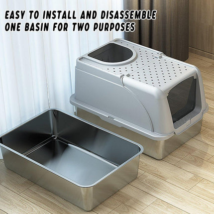 Durable Stainless Steel Cat Litter Box Pan Pet Toilet Odor Control Tray Large