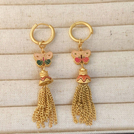 Fashion Retro Color Oil Dropping Butterfly Earrings Tassel Luxury Simple Earring