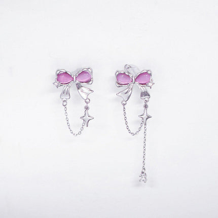 Elegant Bow Tassel Zircon Oil Drop Fashion High-end Clip-on Earrings