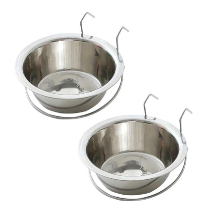 2PCS Pet Bowl Dog Food Cage Crate Water 13CM Hang-on Stainless Steel Metal Cat