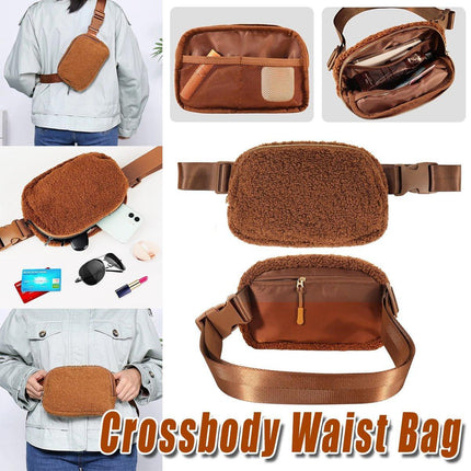 Brown Belt Bag Sherpa Crossbody Bags for Women Fanny Pack Running Workout Hiking