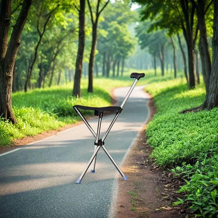 Stainless Steel Walking Stick with Seat Folding Cane Chair for Travel and Outdoor Use