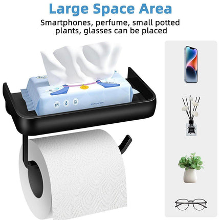 Wall Mounted Aluminum Toilet Paper Holder Non-perforated Tissue Cell Phone Shelf