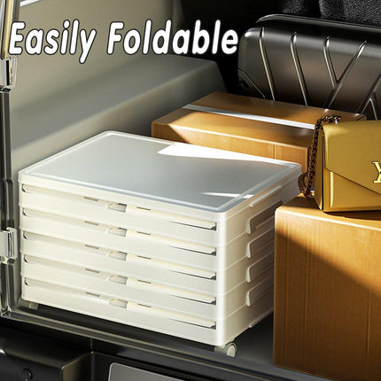 4 Tier Plastic Storage Cabinet with Wheels Large Capacity Foldable Storage Bins